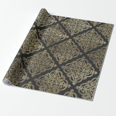 Gray and Gold Vintage Damask Wrapping Paper