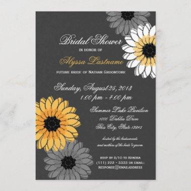 Gray and Yellow Slate and Flowers Bridal Shower Invitations