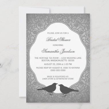 Gray Nouveau Floral Frame Bridal Shower Invite