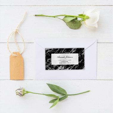 Gray Silver Marble Abstract Elegant Black RSVP Label