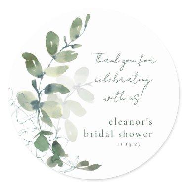 Green Eucalyptus Custom Bridal Shower Thank You Classic Round Sticker