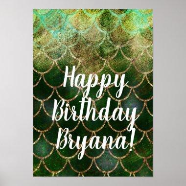 Green & Gold Shimmer Mermaid Fish Scales Poster