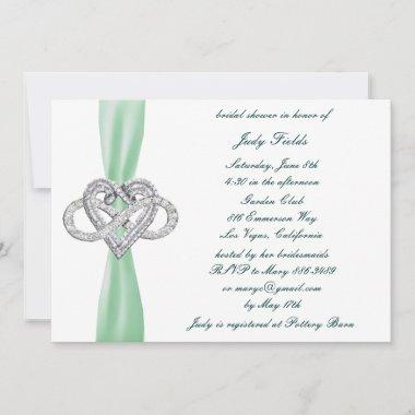 Green Infinity Heart Bridal Shower Invitations