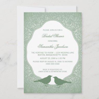 Green Nouveau Floral Frame Bridal Shower Invite