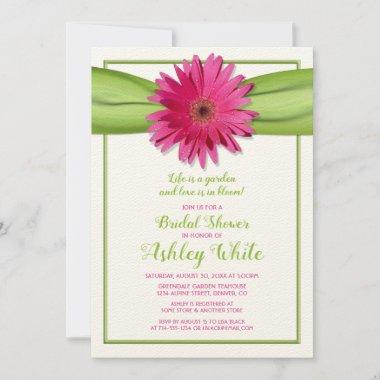 Green Pink Gerbera Daisy Bridal Shower Invitations