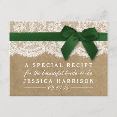 Green Ribbon On Kraft & Lace Bridal Shower Recipe Invitation PostInvitations