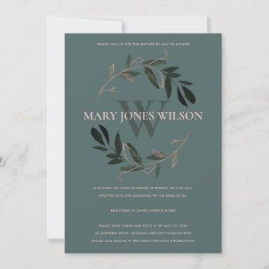 GREEN ROSE PINK FOLIAGE WREATH SHOWER BY MAIL Invitations