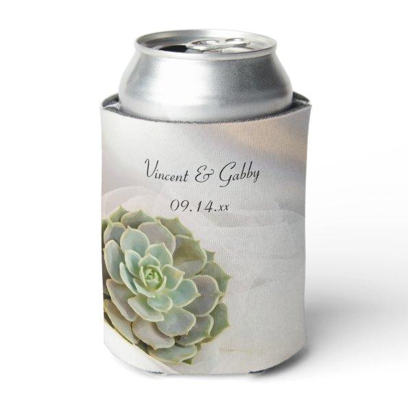 Green Succulent on White Wedding Favor Can Cooler
