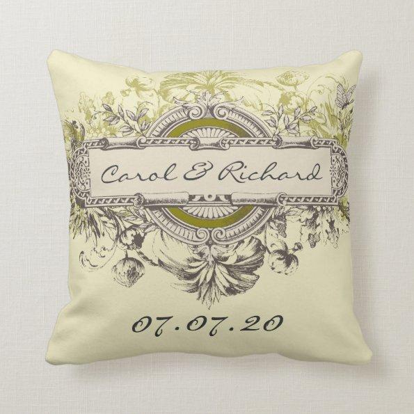 Green Vintage Floral Wedding Sweetheart Pillow