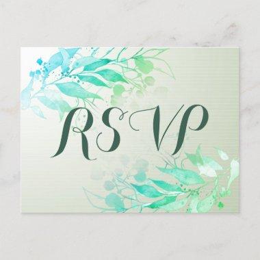 Green Watercolor Leaves Wedding RSVP Kindly Reply Invitation PostInvitations