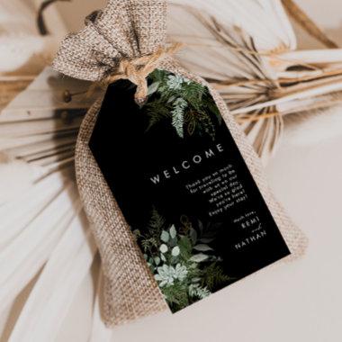 Greenery and Gold Leaf | Black Wedding Welcome Gift Tags