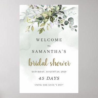Greenery foliage boho bridal shower countdown sign