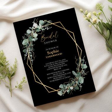 Greenery Gold Simple Black Wedding Bridal Shower Invitations