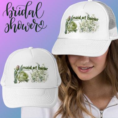 Greenery Rustic Foliage Green Roses-Maid of honor Trucker Hat