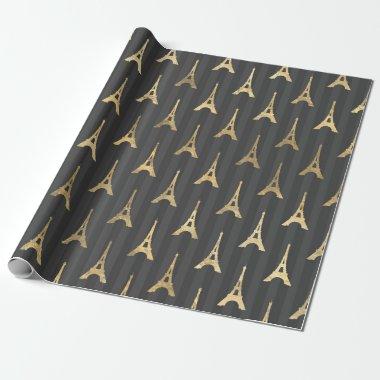 Grey and Gold Foil Paris Eiffel Tower Wrapping Paper