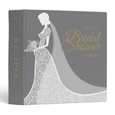 Grey and White Lace Gown Bridal Shower 3 Ring Binder