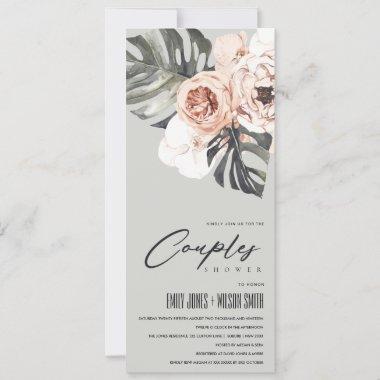 GREY RUST FLORAL MONSTERA LEAVES COUPLES SHOWER Invitations