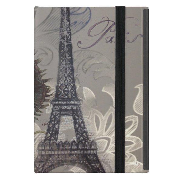 grey silver modern floral paris eiffel tower iPad mini cover