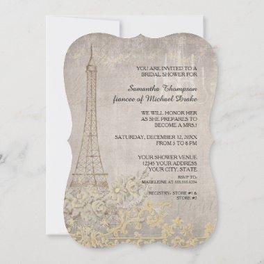Grey Vintage Paris Parisian Stylish Bridal Shower Invitations
