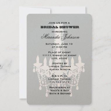 Grey White Chandelier Bridal Shower Invitations