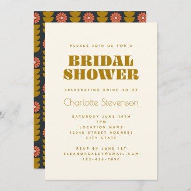 Groovy Retro 70s Botanical Gold Bridal Shower Invitations