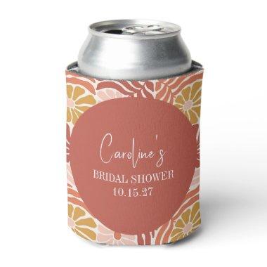 Groovy Retro Pink Rust Floral Custom Bridal Shower Can Cooler