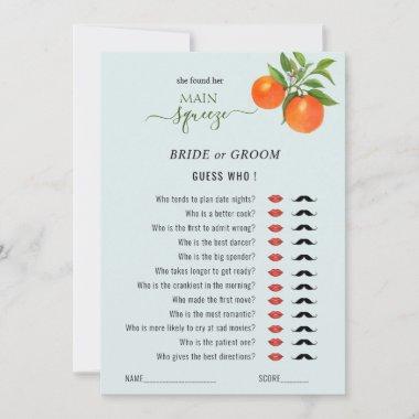 Guess Who 'Main Squeeze' Bridal Shower game Invitations