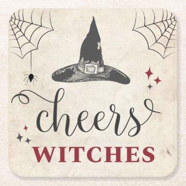 Halloween Cheers Witches Funny Bachelorette Party Square Paper Coaster