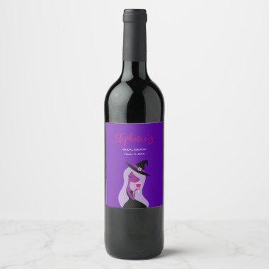 Halloween Witch Wine Bridal Shower Purple Pink Wine Label