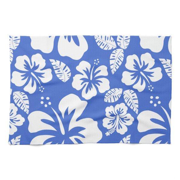 Han Blue Hawaiian Tropical Hibiscus Kitchen Towel