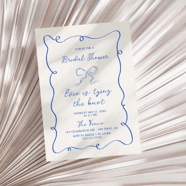 Hand Drawn Blue Frame Ribbon Bridal Shower Invitations