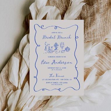 Hand Drawn Cobalt Blue Bridal Brunch Invitations