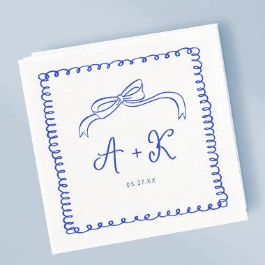 Hand Drawn French Blue Wedding Monogram Napkins