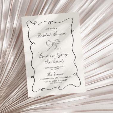 Hand Drawn Gray Frame Ribbon Bridal Shower Invitations