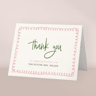 Hand Drawn Pink and Green Colorful Bridal Shower Thank You Invitations