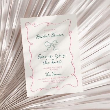 Hand Drawn Pink Green Frame Ribbon Bridal Shower Invitations