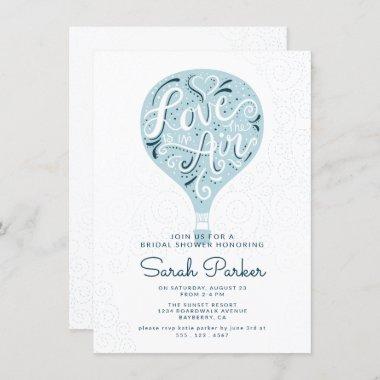 Hand Lettered Blue Hot Air Balloon Bridal Shower Invitations
