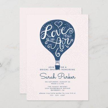 Hand Lettered Navy Hot Air Balloon Bridal Shower Invitations