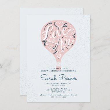 Hand Lettered Pink Hot Air Balloon Bridal Shower Invitations