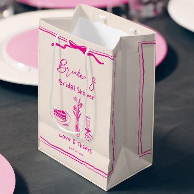 Handdrawn scribble retro pink ribbon bridal shower medium gift bag