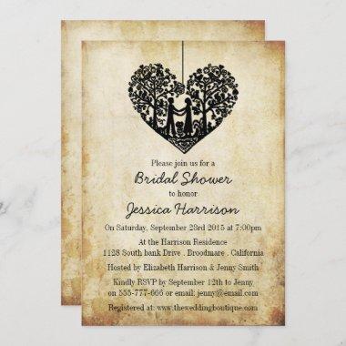 Hanging Heart Tree Vintage Bridal Shower Invitations