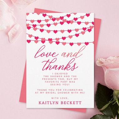 Hanging String Love Hearts Bridal Shower Thank You Invitations