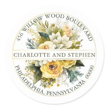 Harvest Gold | Cream Floral Bouquet Return Address Classic Round Sticker