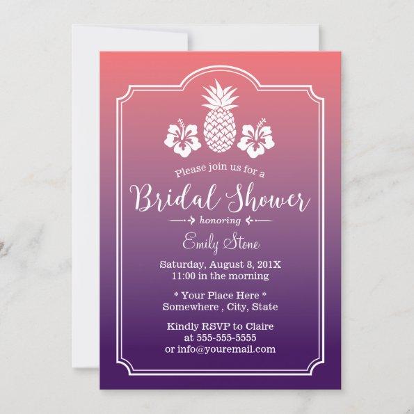 Hawaiian Pineapple Hibiscus Floral Bridal Shower Invitations