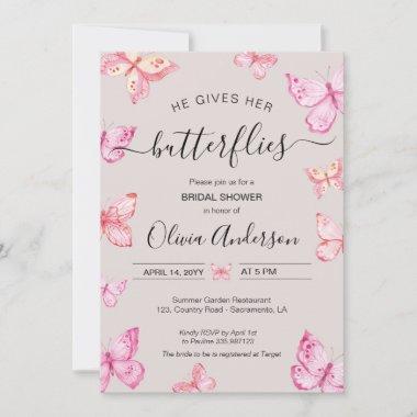 He gives her Butterflies Bridal Shower Invitations