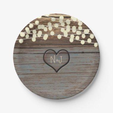 Heart Carved in Wood Rustic Western Paper Plates