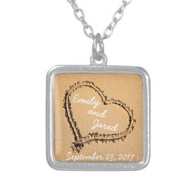 Heart in Sand Custom Couple Wedding Date Necklace