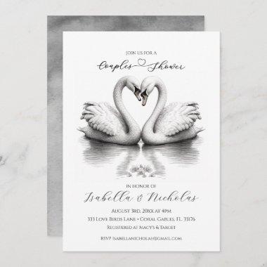 Heart Love Birds Couples Bridal Shower Invitations