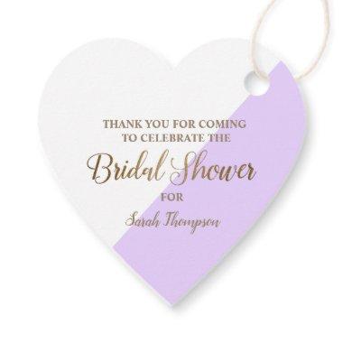 Heart Modern Personalize purple Gold Bridal Shower Favor Tags
