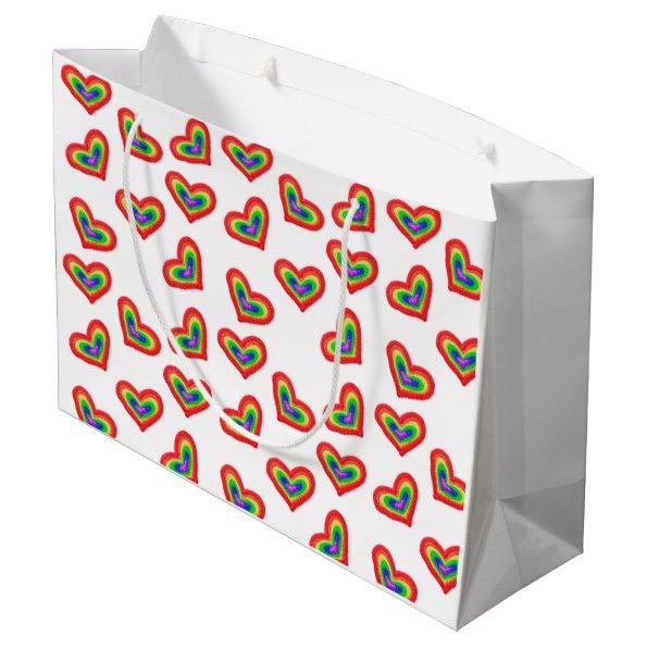 Hearts gift bag with rainbows